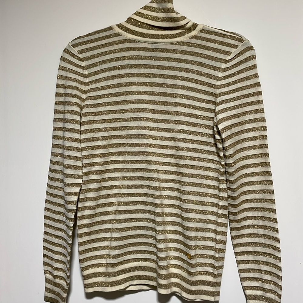 NWT LAUREN BY RALPH LAUREN Cream Gold Turtle Neck Tunic Size Petite Medium